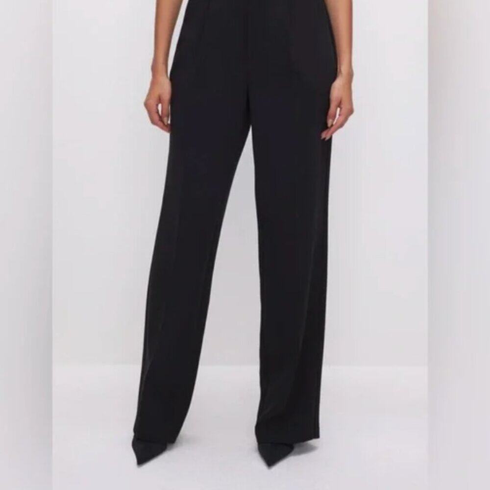 Good American Black Pull-on Elastic Waist Wide Leg Trouser Size 3XL Tall